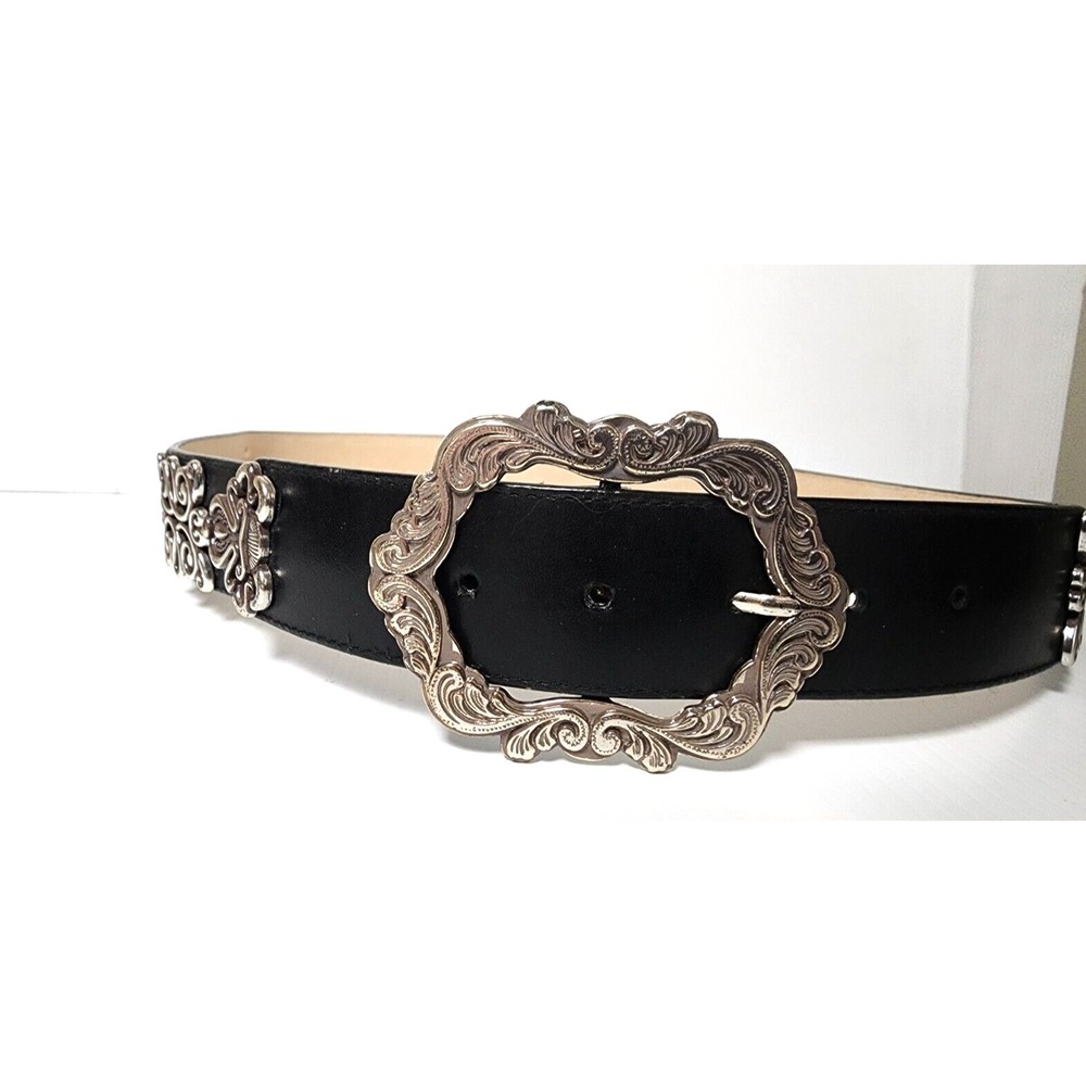 Lake Shore Drive Accessories Women's Belt Black Silver Metal Buckle & Trim  Lrg